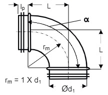 BDG45 250 - Geperste bocht Ø250 45° met rubber - gegalvaniseerd staal